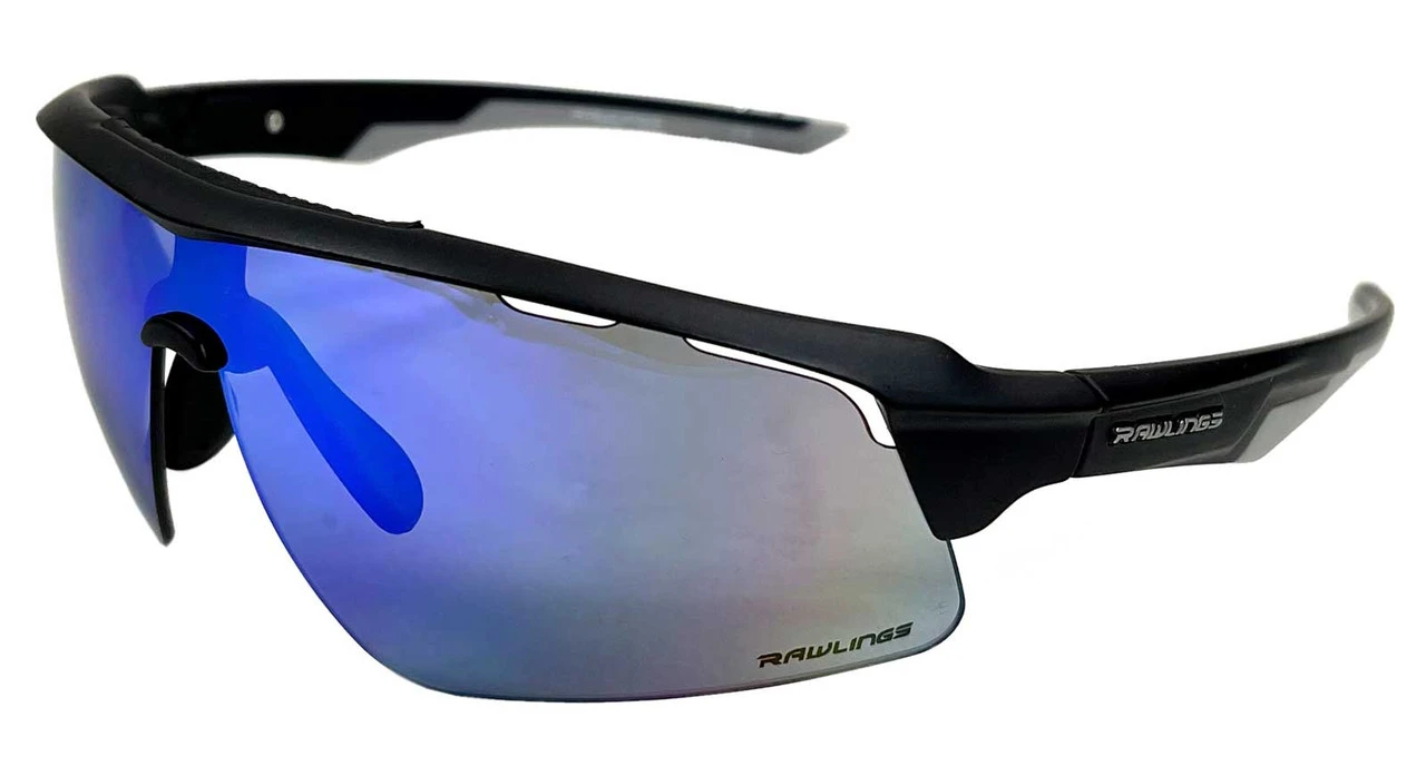 Rawlings FMR Mens Adult Sport Sunglasses� Black Frame & Black/Blue Mirror Lenses