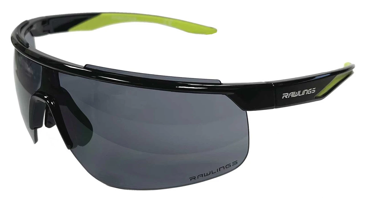 Rawlings LTS Men's Adult Sport Sunglasses– Black & Green Frame With Smoke Lenses