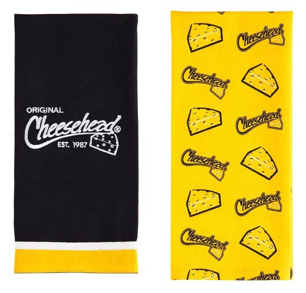 Original Cheesehead Graphic Textile Tea Towels- Set Of 2, Gold & Black 4DTS5070A