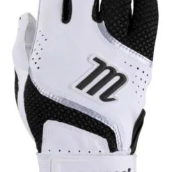 Marucci Code Adult Batting Gloves, Leather Palm & Mesh Back - Black/White