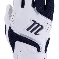 Marucci Code Adult Batting Gloves, Leather Palm & Mesh Back - Navy Blue/White