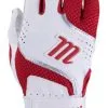 Marucci Code Adult Batting Gloves, Leather Palm & Mesh Back - Red/White