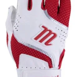 Marucci Code Adult Batting Gloves, Leather Palm & Mesh Back - Red/White