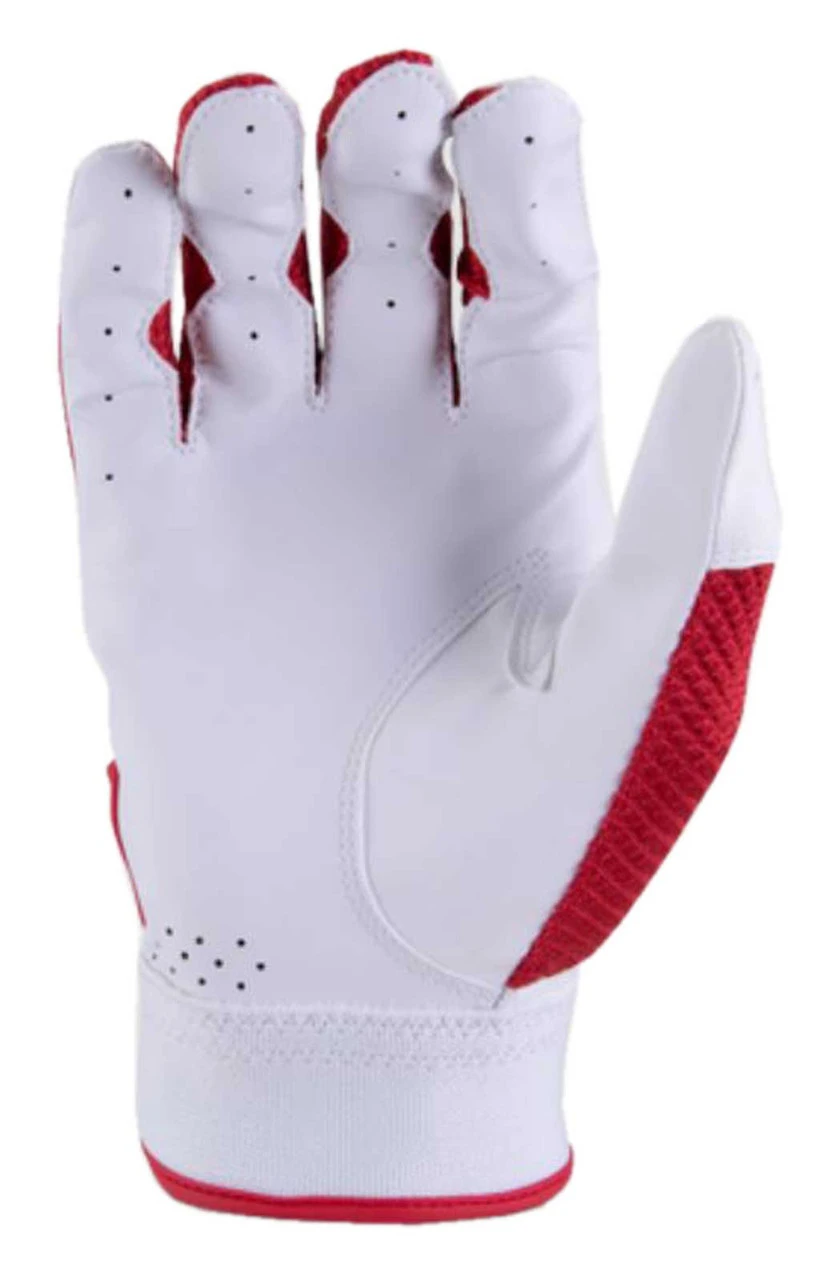 Marucci Code Adult Batting Gloves, Leather Palm & Mesh Back - Red/White - Image 2