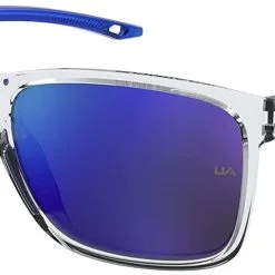 Under Armour Boy's Hustle Jr Rectangular Sunglasses � Crystal Clear/Blue Mirror